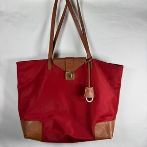 Tory Burch Nylon -Leather Trim Tote Red